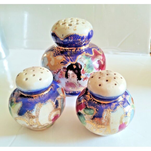 Rare Handpainted Japanese GEISHA Salt & Pepper & Sugar Shaker Set - Picture 16 of 16